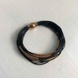 Black & Gold Multi-Strand Bracelet | Minimalist | Magnetic Closure | Modern Chic